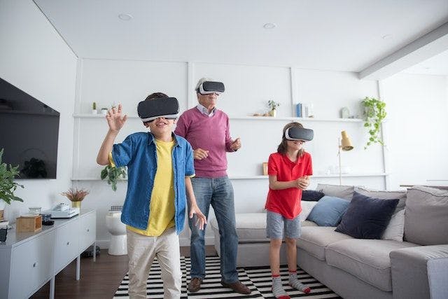 kids and adult on VR